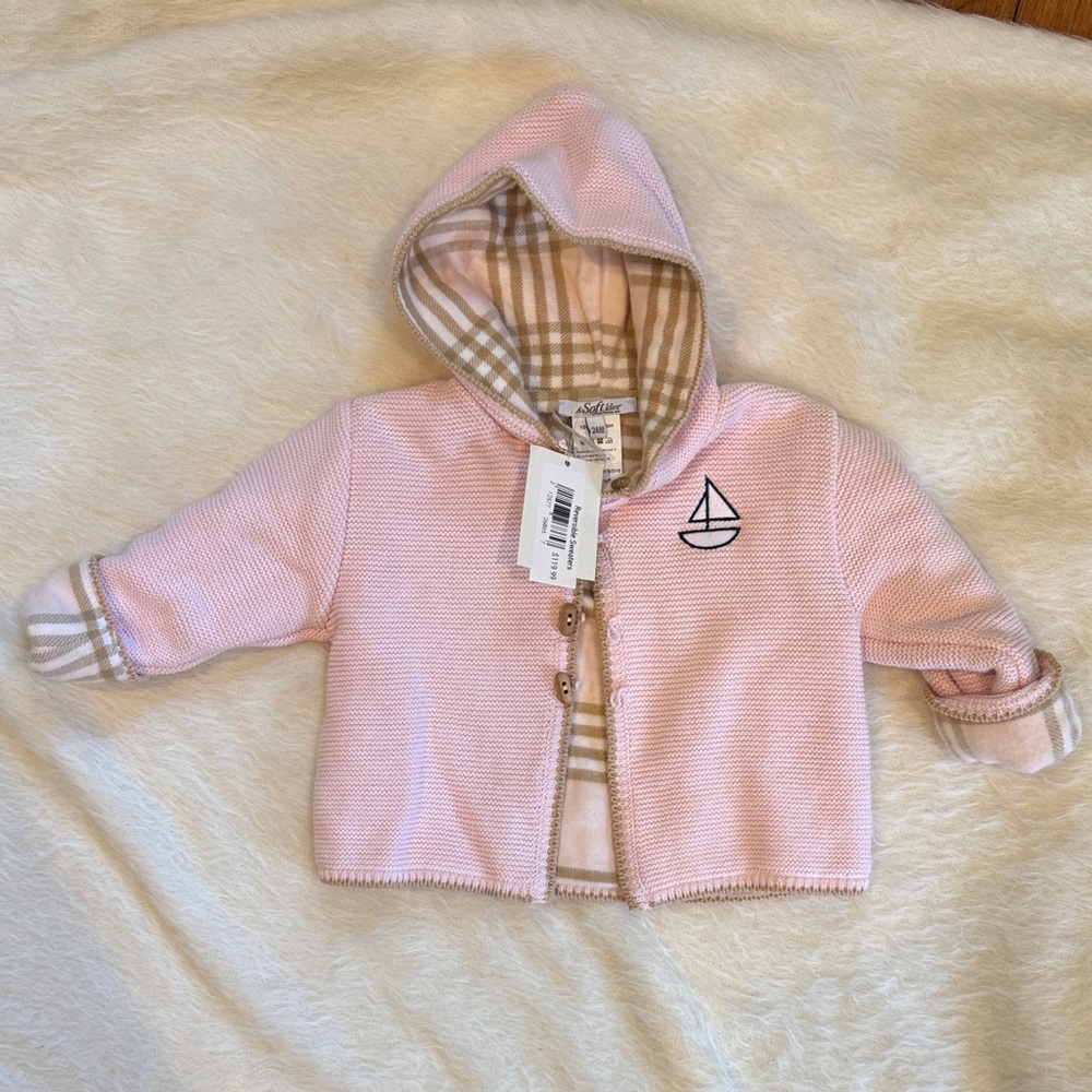 Reversible Pink / Plaid Hooded Jacket with sailboat  / NWT / 24 months